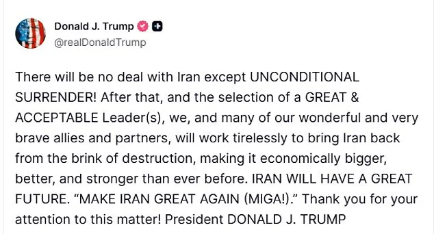 Trump Demands Iran's 'Unconditional Surrender' as U.S. Preps for Major Military Move